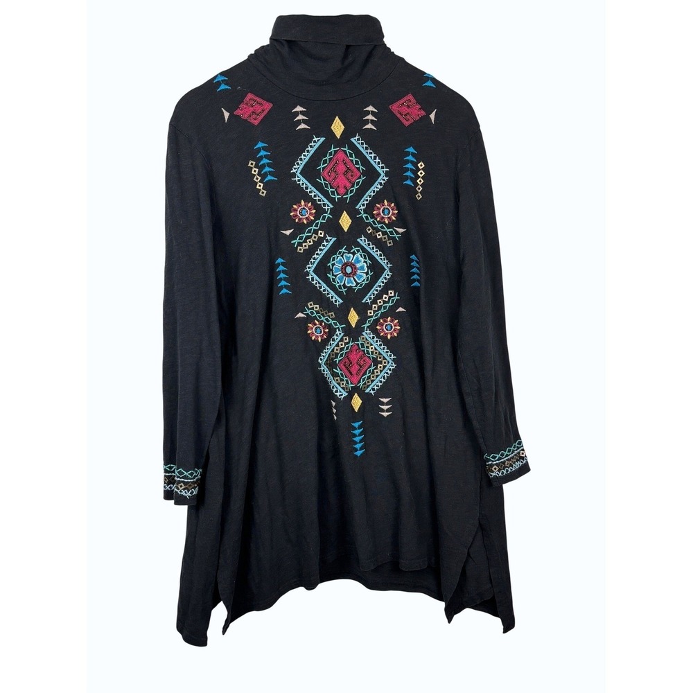 Double D Ranch Womens XS Black Cotton Southwest Embroidered Beaded Tunic Beaded